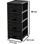 Omnipazar ELF-N298 Siyah Mermer Desenli Plastik Mutfak Komidin Sebzelik 4 Katlı - Görsel 2